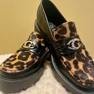 Guess Black and Leopard Print Loafers